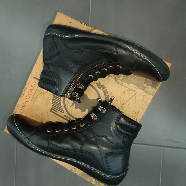 Botín Coronel Tapioca Negro Piel Cremallera