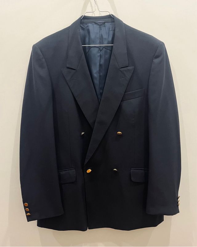 Giacca blazer blu uomo lana pura vergine vintage