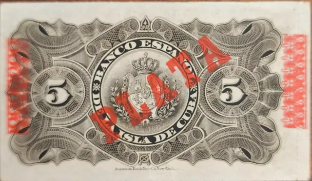 Billete 5 Pesos Cuba 1896 El Banco Español