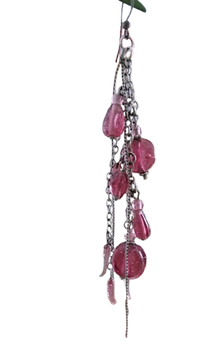 Orecchini pendenti lunghi rosa e argento