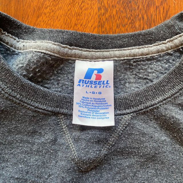 Sudadera Russell sin capucha gris logo bordado L