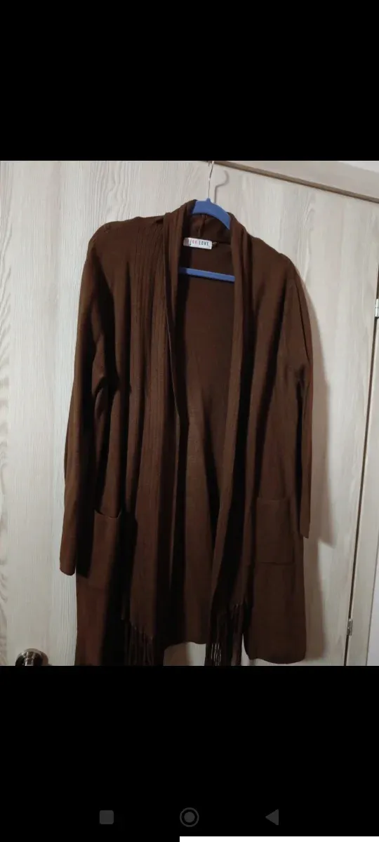 Cardigan marrone con frange taglia unica