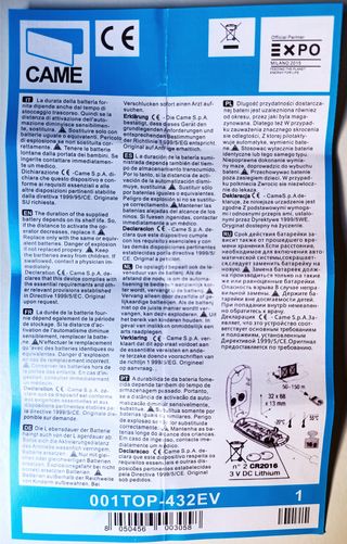 2 Pezzi - Came Top 432 EV Telecomando per Cancello