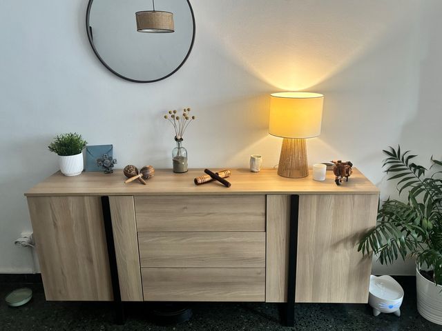 Mueble Comedor Madera y Metal Negro