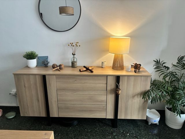 Mueble Comedor Madera y Metal Negro