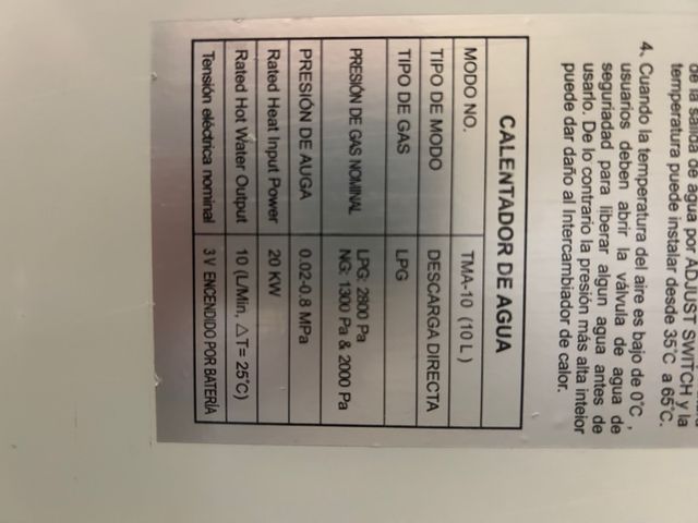 Calentador Gas Butano ARCA TMA-10 10L