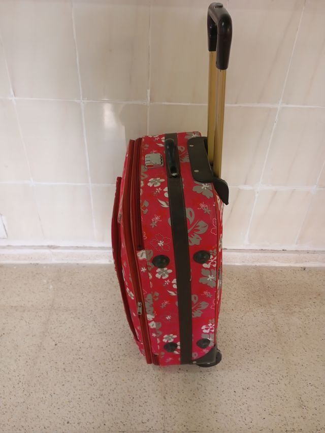 Maleta de viaje rosa con flores