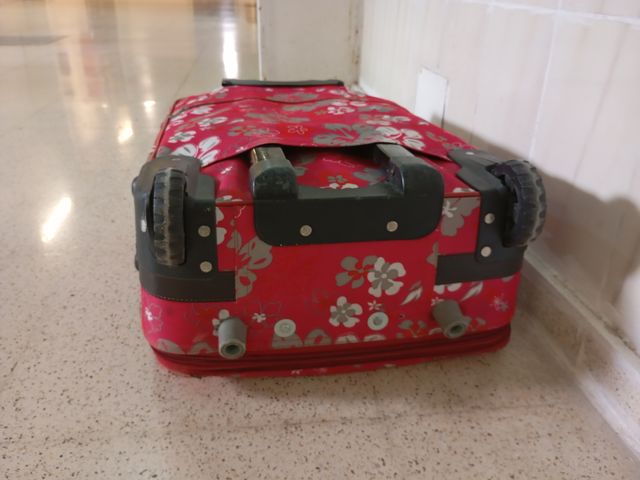 Maleta de viaje rosa con flores