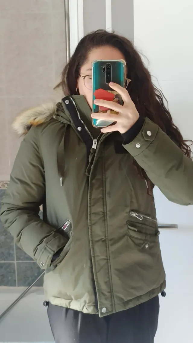 Abrigo verde invierno con cremallera
