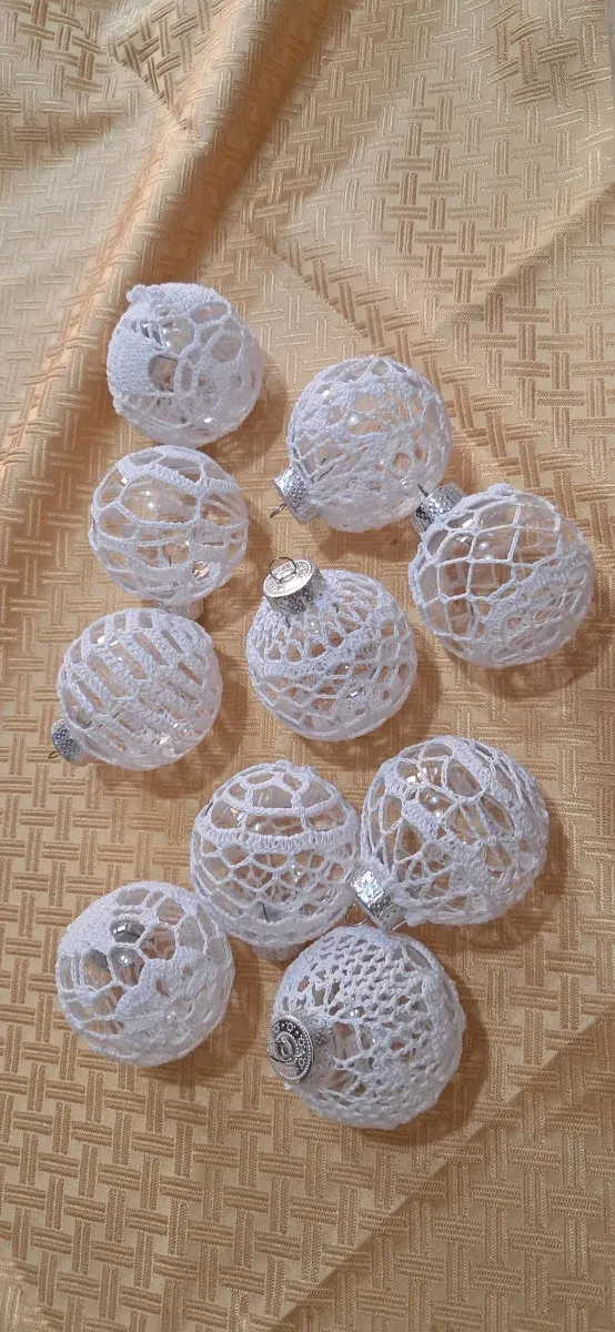 10 Palline Uncinetto Bianche Trasparenti