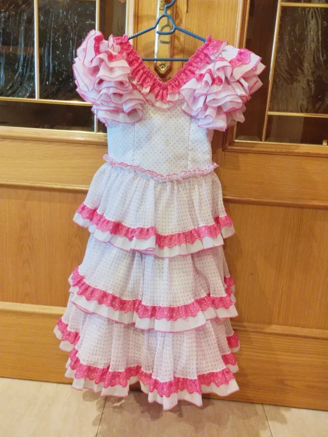 Traje de flamenca niña rosa y blanco 8a10años