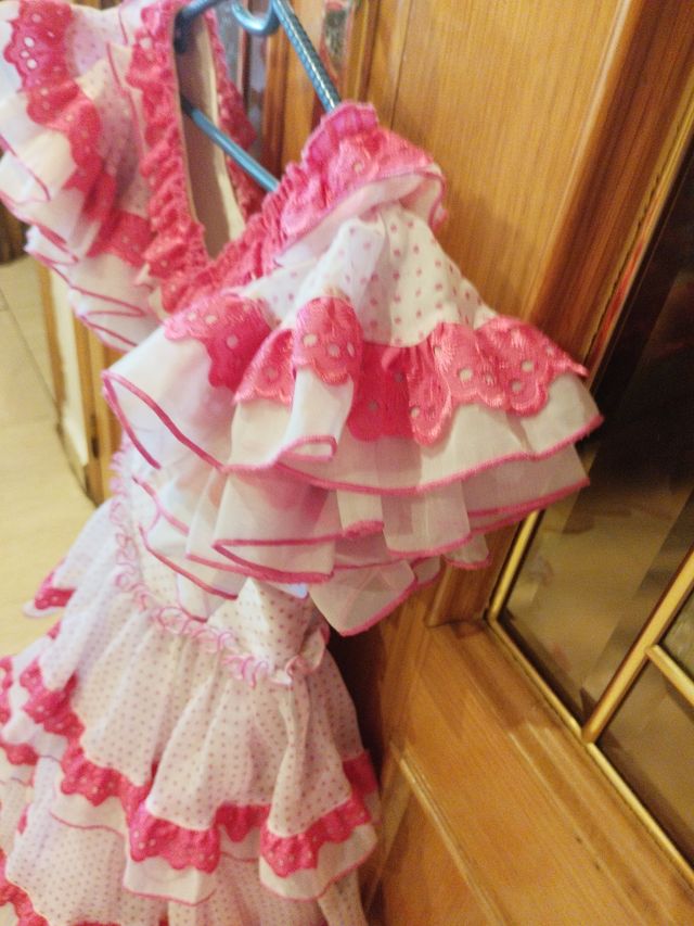 Traje de flamenca niña rosa y blanco 8a10años