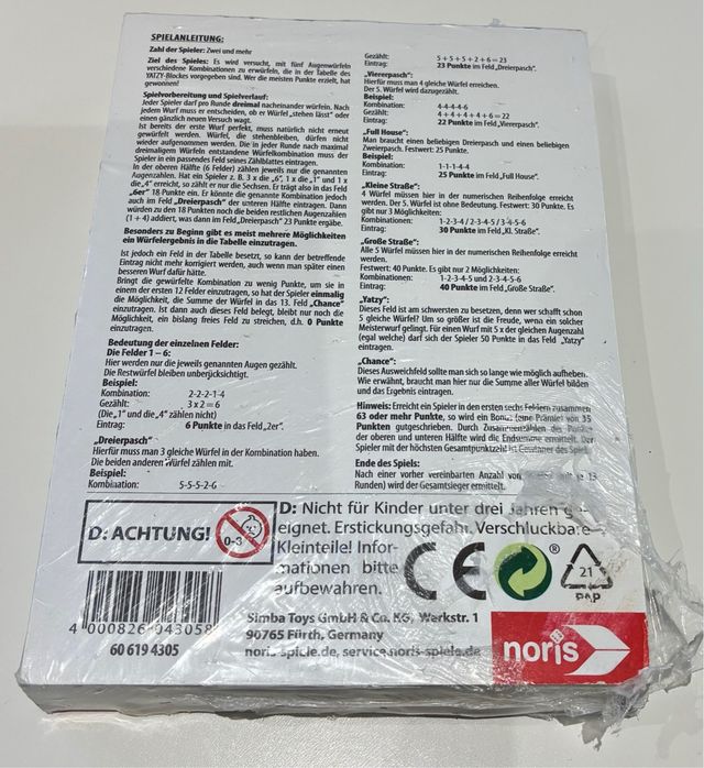 Segnapunti Yatzy in tedesco
