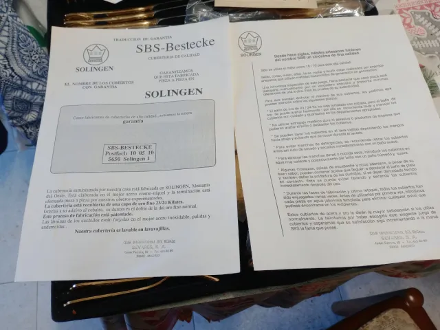 Cuberteria bañada en oro 24 kt marca solenger120 p