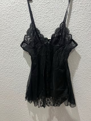 Picardías encaje y gasa negro con aros