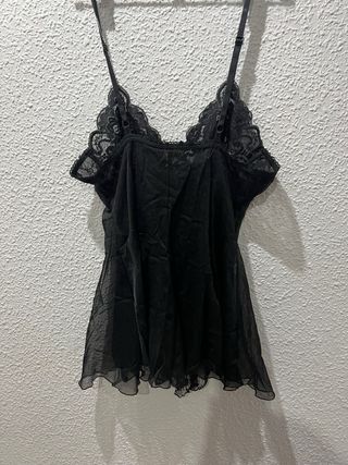 Picardías encaje y gasa negro con aros