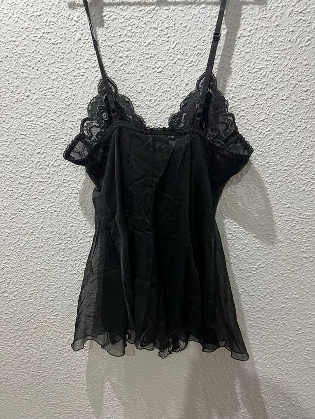 Picardías encaje y gasa negro con aros