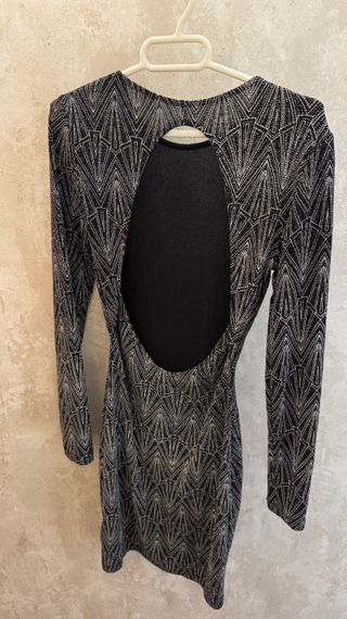 Vestido fiesta negro y plateado