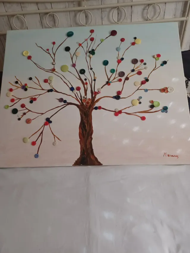 Cuadro árbol botones hecho a mano