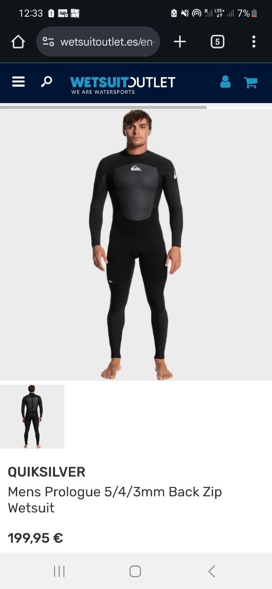 Traje Neopreno Quiksilver 5/4/3mm Hombre talla S