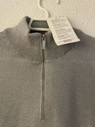 Jersey Mango plateado cuello alto cremallera M