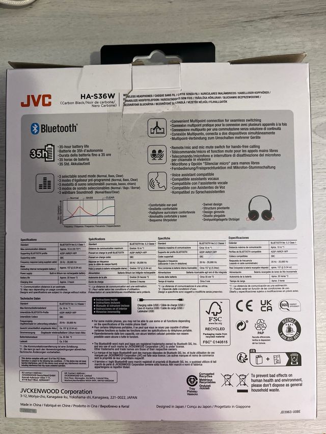 Cascos JVC HA-S36W Deep Bass Inalámbricos