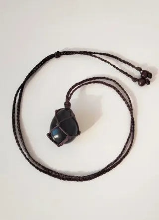 Collana con Ossidiana e cordino mogano