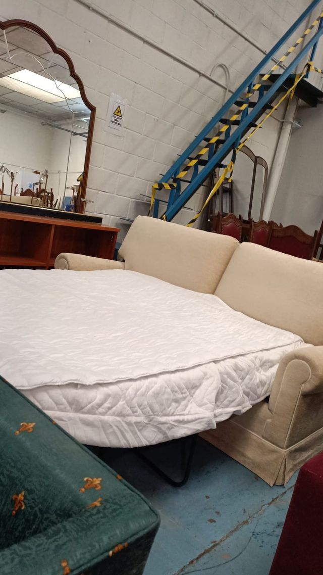 Sofá Cama Beige Tela Madera