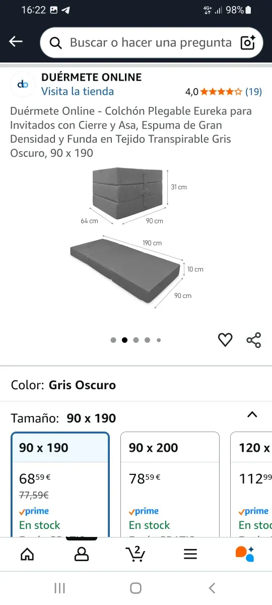 Colchón plegable 90x190cm