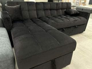 Sofá Cama Terciopelo Negro 215cm