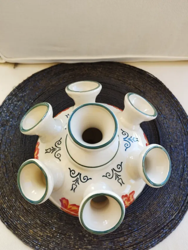 Vaso Cerâmico Tulipa Branco Laranja