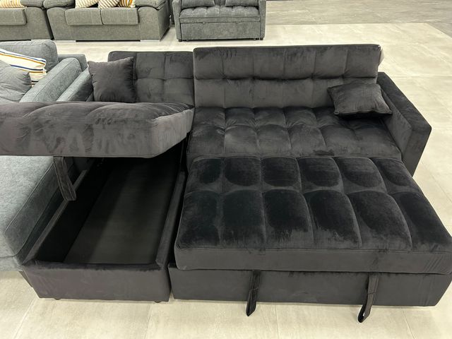 Sofá Cama Terciopelo Negro 215cm