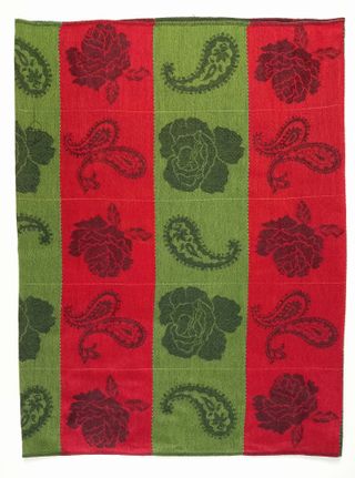 Pashmina Verde y Roja con Flecos