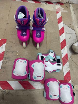Patines rosas y morados infantiles + protecciones