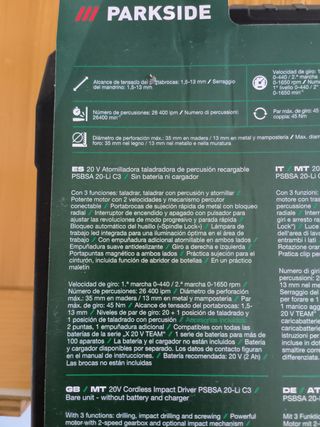 Parkside Trapano Avvitatore 20V con batteria 2 A