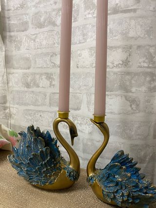 Portacandele Swan blu e oro