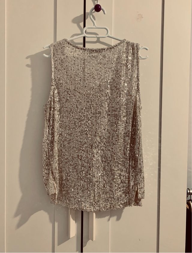 Top lentejuelas dorado tirantes anchos