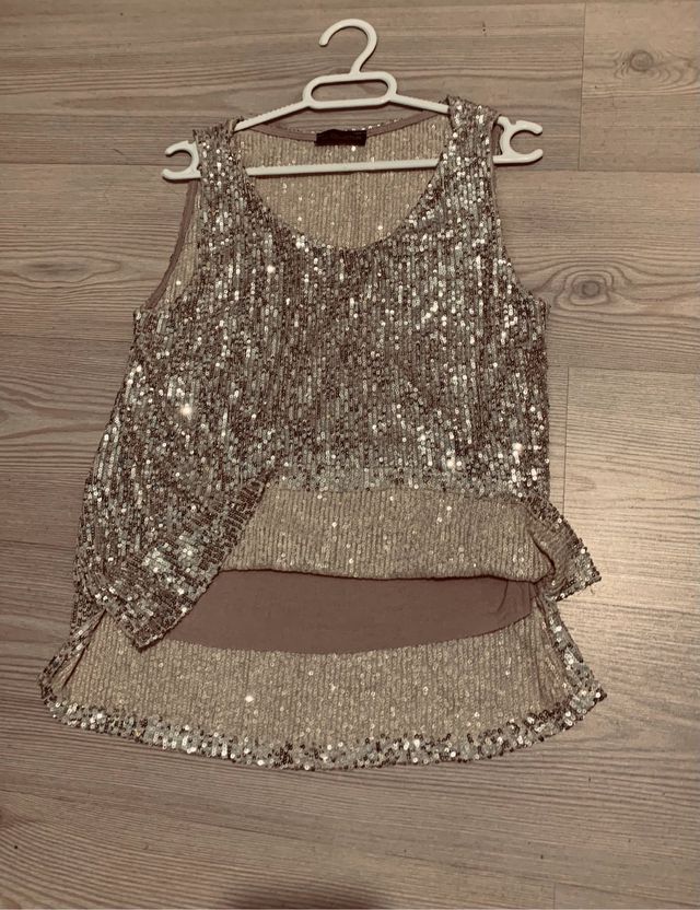 Top lentejuelas dorado tirantes anchos