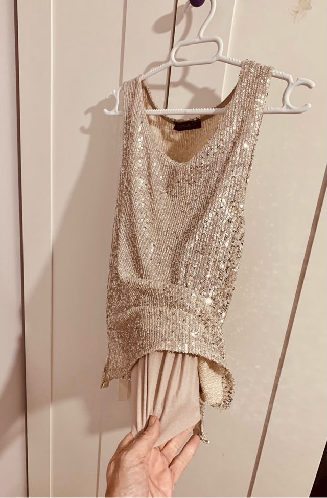 Top lentejuelas dorado tirantes anchos