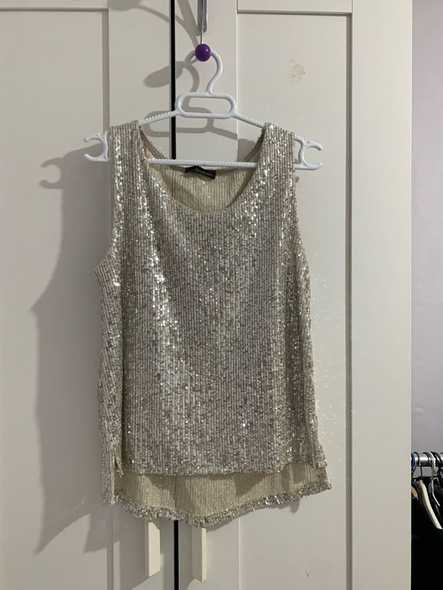 Top lentejuelas dorado tirantes anchos