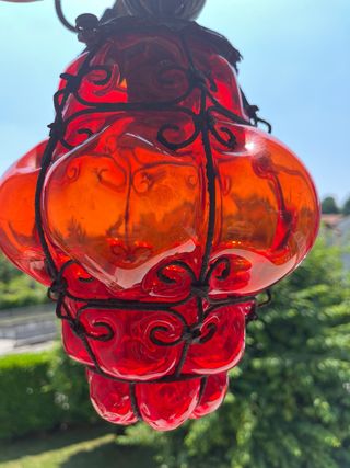 Antica lampada veneziana vetro arancio/rosso