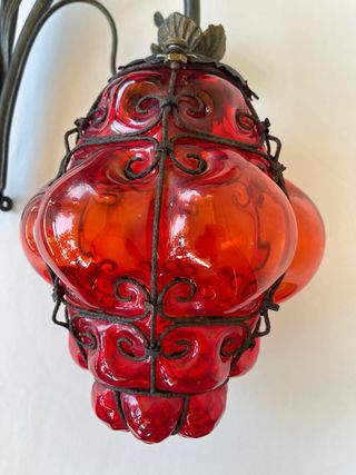 Antica lampada veneziana vetro arancio/rosso