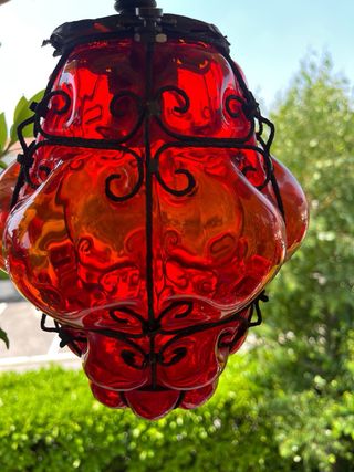 Antica lampada veneziana vetro arancio/rosso