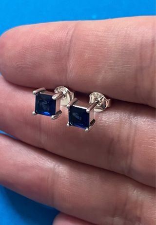 Exquisitos Pendientes Circonitas Azul Plata 925