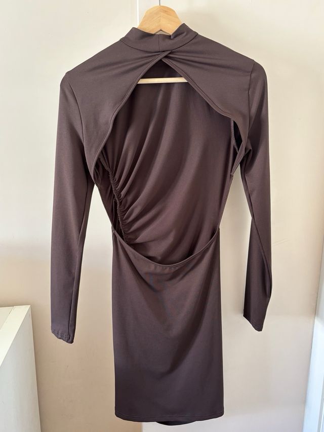 Vestido Chocolate Manga Larga Ruched