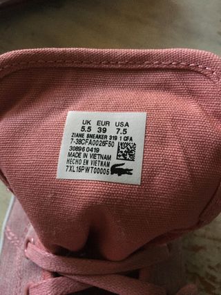 Zapatillas Lacoste Ziane Sneaker Rosa Talla 39