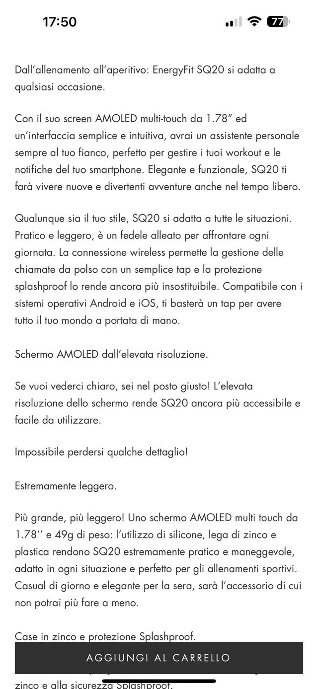 Smartwatch Energy Fit SQ20 AMOLED Oro Rosa