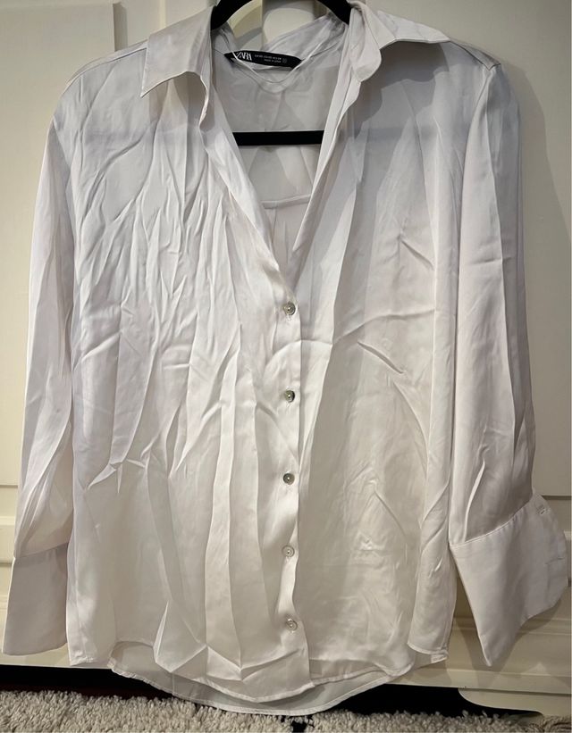 Camisa Zara Satén Blanca Talla XS