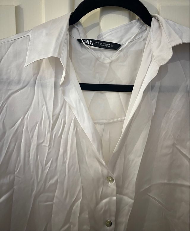 Camisa Zara Satén Blanca Talla XS