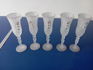 5 Calici Vetro Satinato Decorati Farfalla